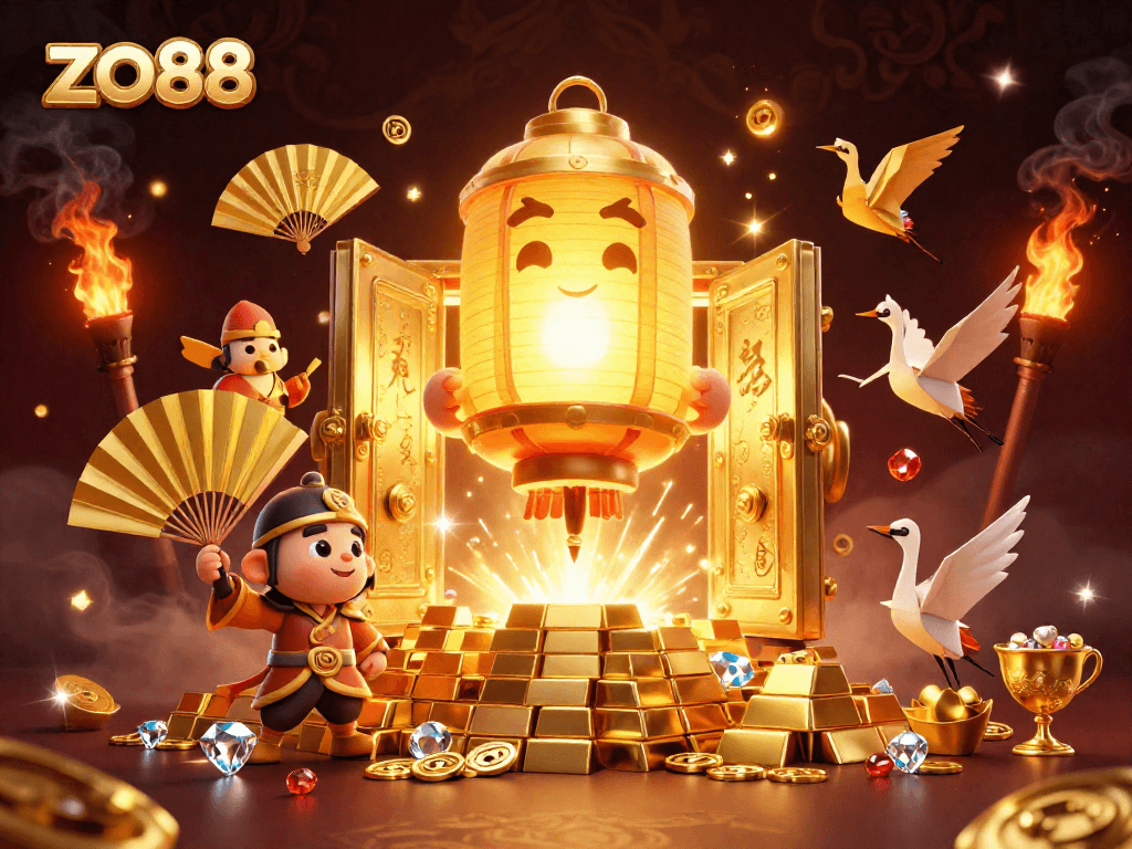Experience the excitement of zo88 with a vibrant scene featuring casino spirits and treasure elements.