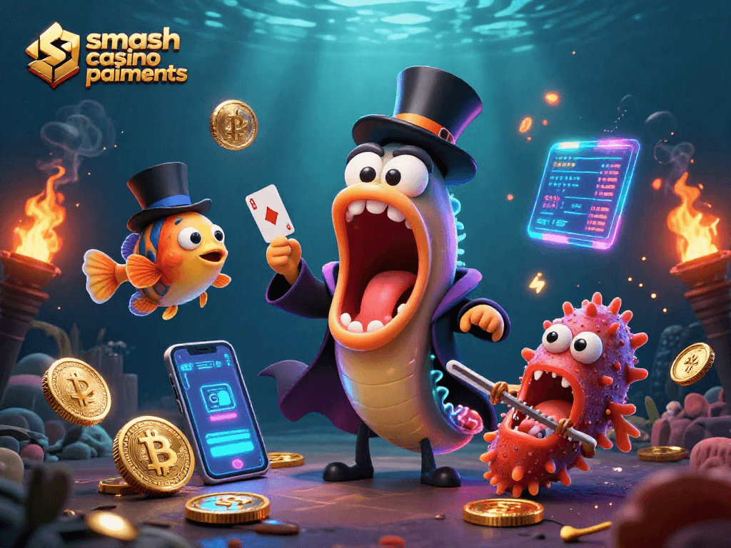 Dynamisez les paiements Smash Casino avec cette illustration 3D captivante mettant en scène un banc d'eaux profondes.
