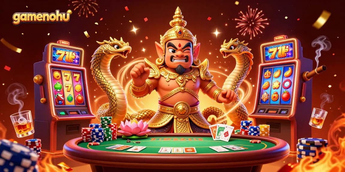 Engage in thrilling gaming with gamenohu, featuring vibrant slot machine action and energetic characters.