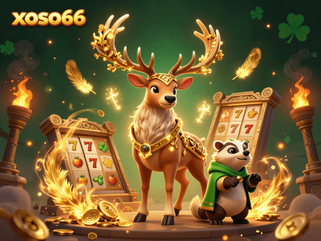 Experience the exciting gameplay at xoso66, featuring thrilling slot games and engaging characters in a vibrant casino scene.