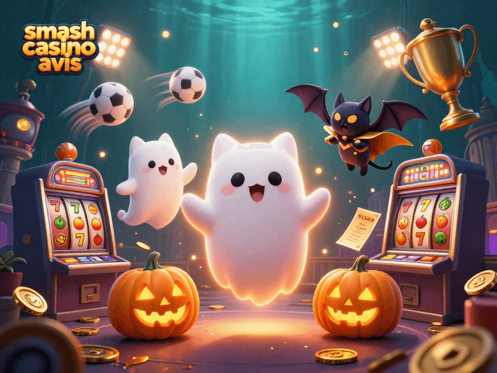 Analysez les avis sur Smash Casino avec cette illustration dynamique, des éléments de jeu captivants.