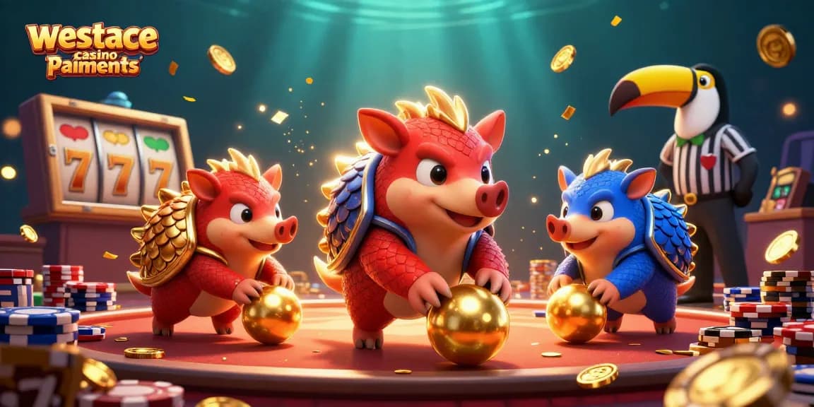 Animation de pangolins rivaux au WestAce Casino impliquant des paiements innovants et des jeux captivants.