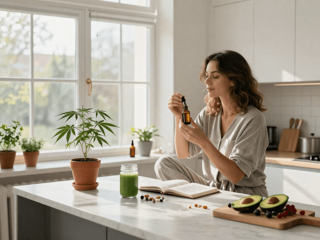 Meilleur casino en ligne France avec des produits CBD de qualité, huile de chanvre, ambiance naturelle dans une cuisine moderne.