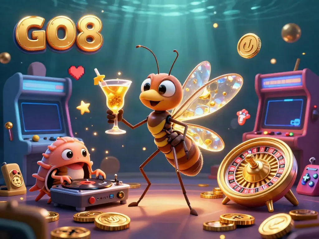 Engage with GO8's vibrant online casino gaming, featuring immersive visuals of unique characters and gaming elements.