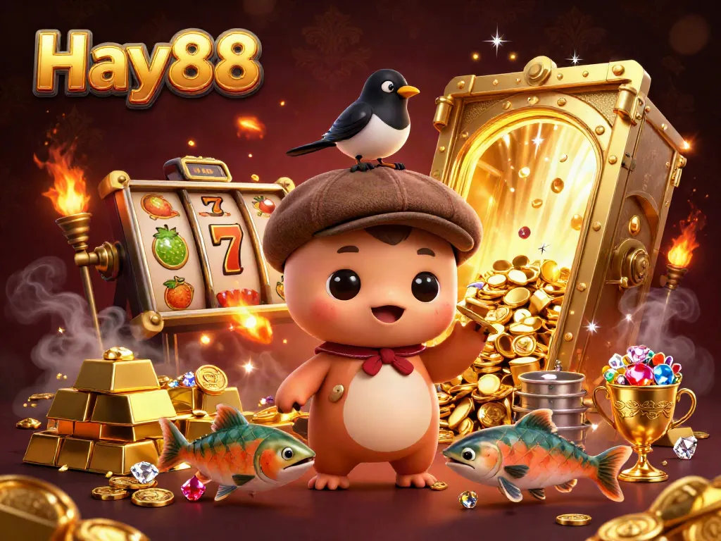 Engage with Hay88's vibrant and energetic casino atmosphere featuring cartoon characters in a 3D illustration.