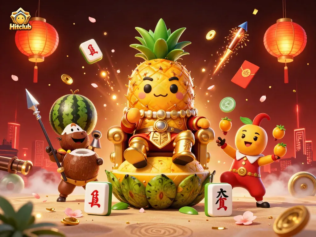 Experience the vibrant world of Hitclub with a golden pineapple king in a dynamic casino setting
