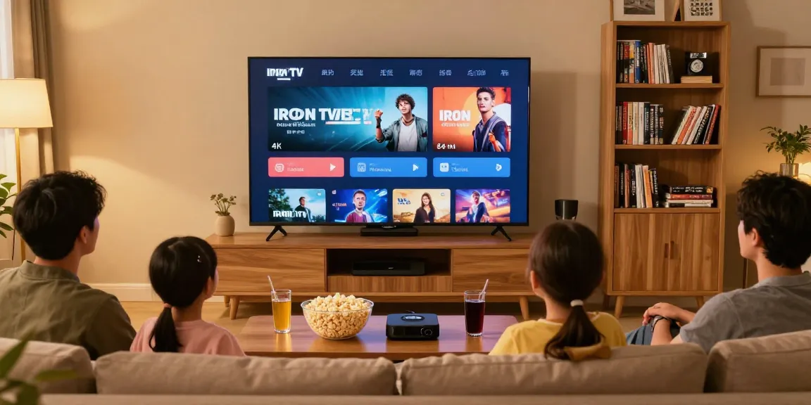 Regardez Iron tv en famille sur un grand écran dans un salon convivial.