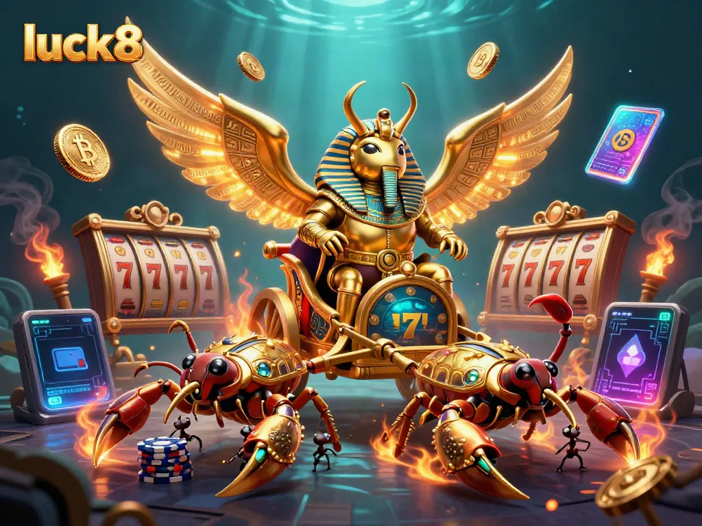 Experience big wins with luck8 as a golden scarab leads the excitement of online slots and jackpots.