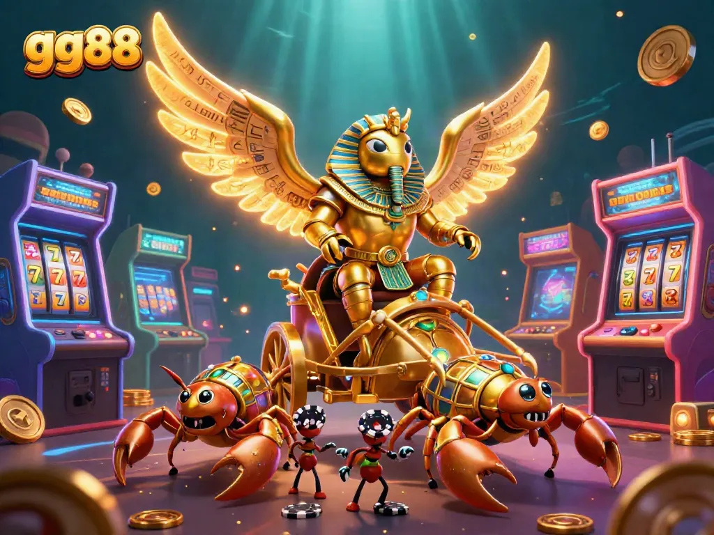Engage with gg88's vibrant casino experience featuring colorful slot machines and energetic characters.