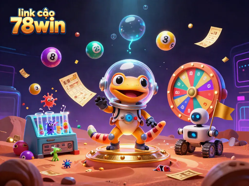 Join the adventure and find link vào 78win in a colorful, vibrant casino scene with exciting game elements.