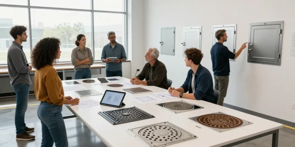 Sanluk propose des portes d'accès et des hatches exposés dans un espace de travail collaboratif moderne.