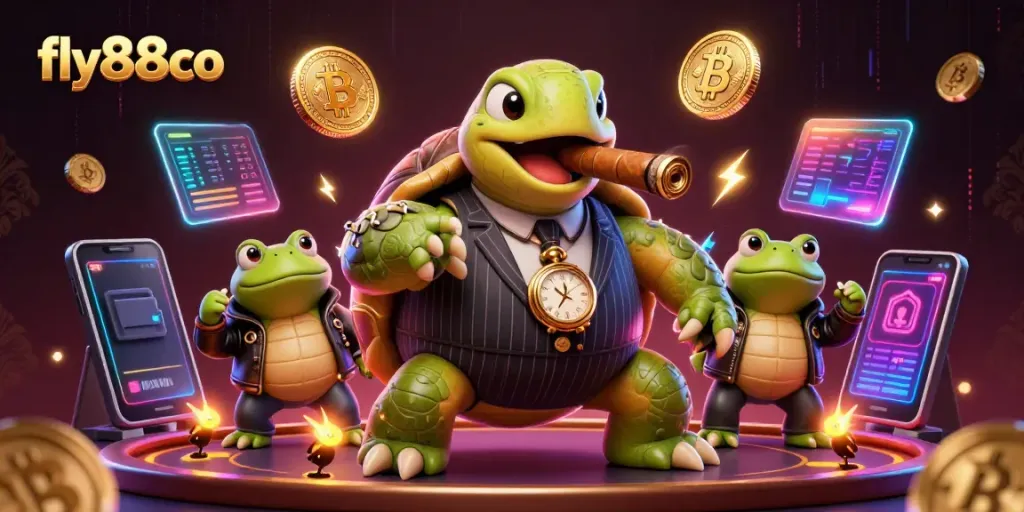 Experience thrilling gaming at fly88co, where a snapping turtle and bullfrogs rule the casino floor.