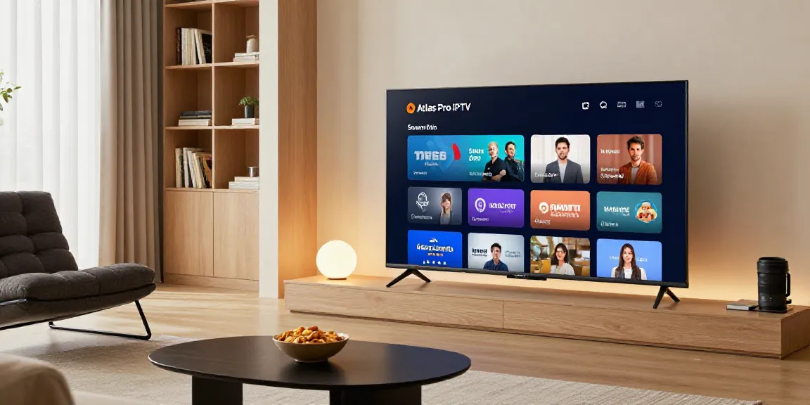Téléchargez l'application atlas pro iptv dans un salon moderne avec télévision intelligente