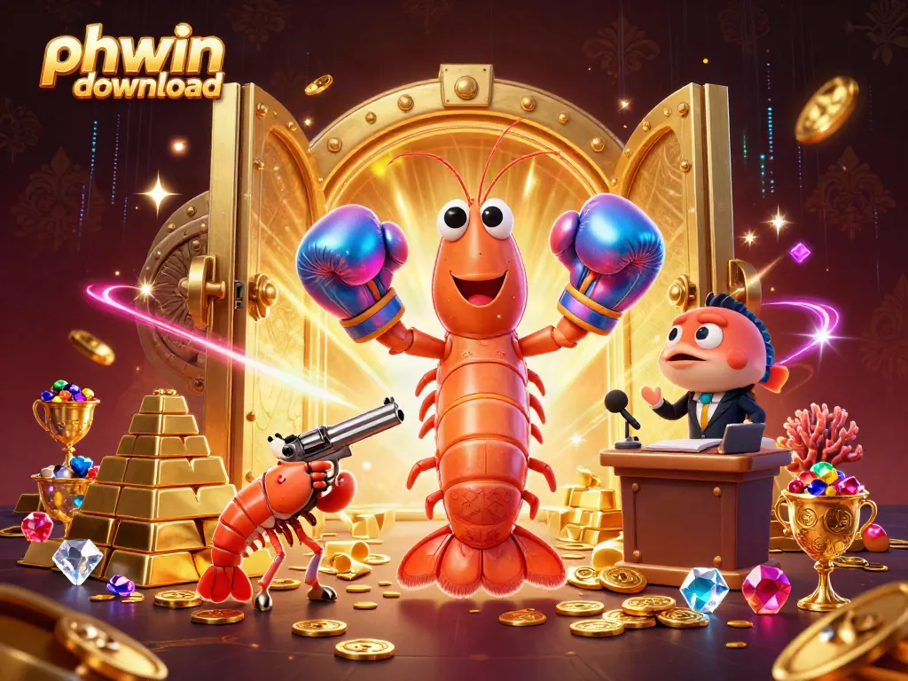 Win big with phwin download featuring fun animated characters in a treasure-filled casino scene.