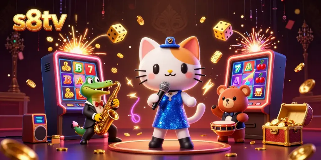 Experience thrilling action at s8tv with a vibrant casino scene featuring our cartoon characters.