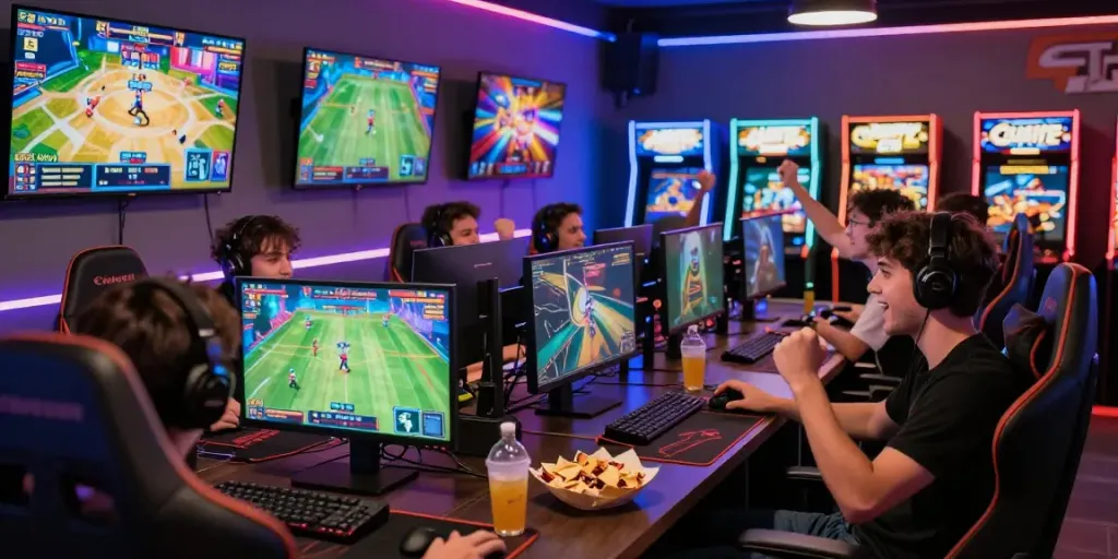 Gamer trải nghiệm cảm giác hồi hộp trên nền tảng f168 với màn hình và đèn LED rực rỡ